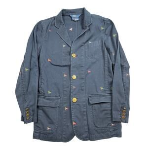 Vintage Polo Ralph Lauren Size L Navy Blazer All Over Stitched Flags